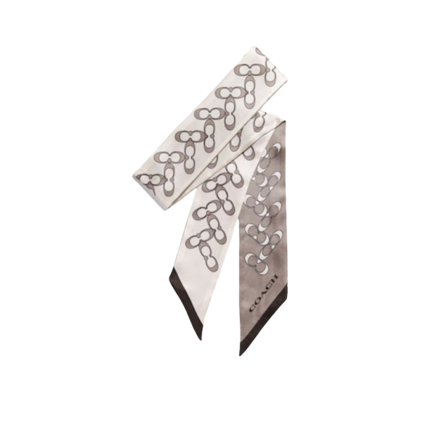 Coach Signature Silk Skinny Scarf. Grey Birch