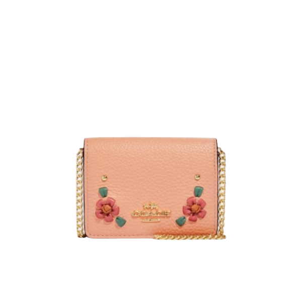 Coach Mini Wallet On A Chain With Floral Whipstitch