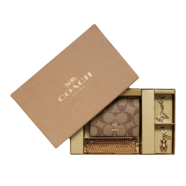 Coach Boxed Mini Wallet On A Chain In Blocked Signature Canvas