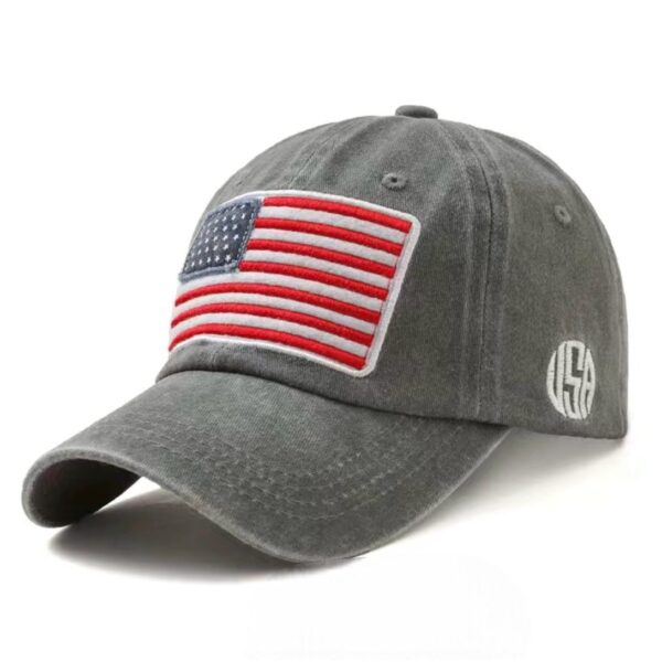 Andrea’s Deals Washed Unisex Embroidered Flag Baseball Cap Grey