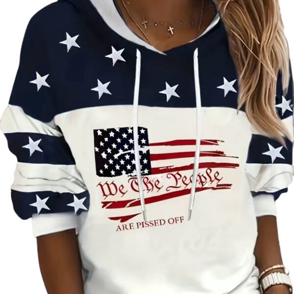 Andrea’s Deals Flag Print Drawstring Hoodie Large