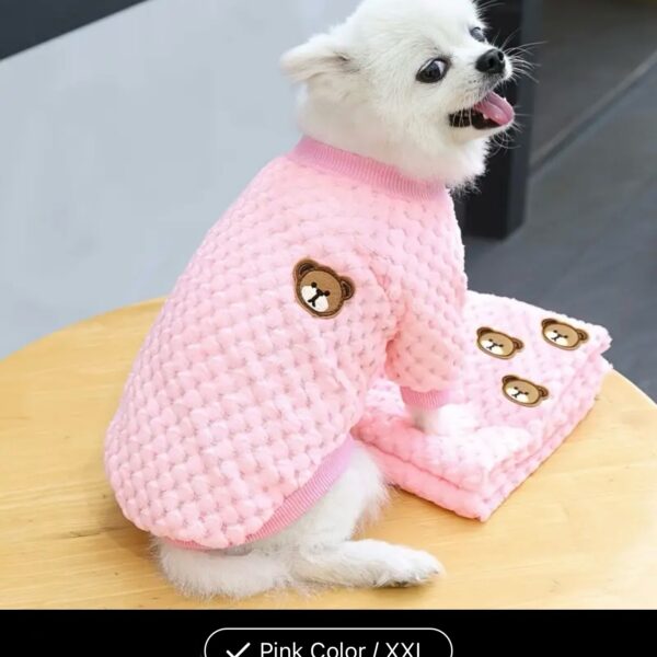 AD Warm Fleece Pet Sweater With Bear Pattern For Small And Med Dogs Pink XXL