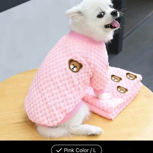 AD Warm Fleece Pet Sweater With Bear Pattern For Small And Med Dogs Pink L