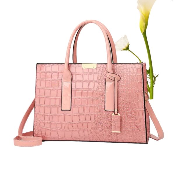 Andrea’s Deals Elegant Crocodile Pattern Tote Bag, Pink