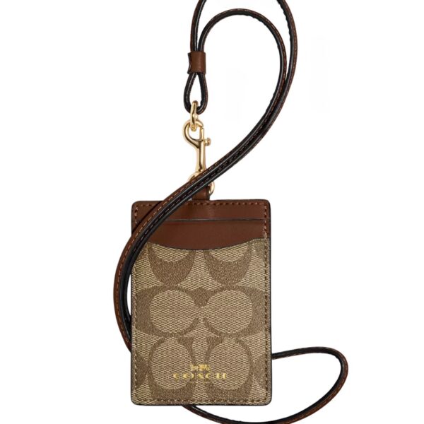 Coach Id Lanyard In Signature Canvas Khaki/Saddle 2