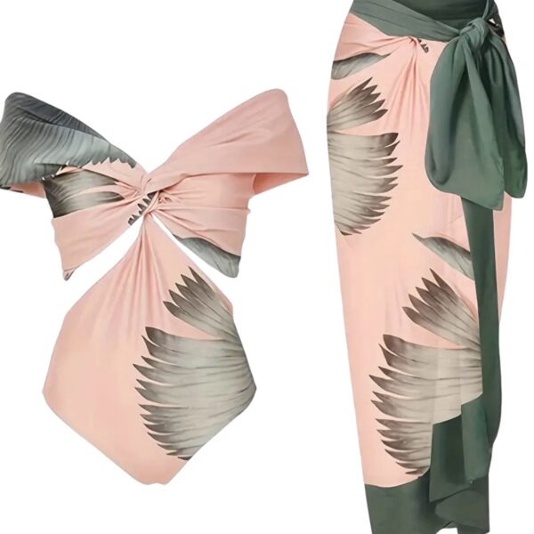 AD Leaf Print Twist Cut Out 2 Piece Swimsuits L