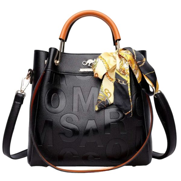 Elegant Women Tote Shoulder Bag with Scarf Black/Brown