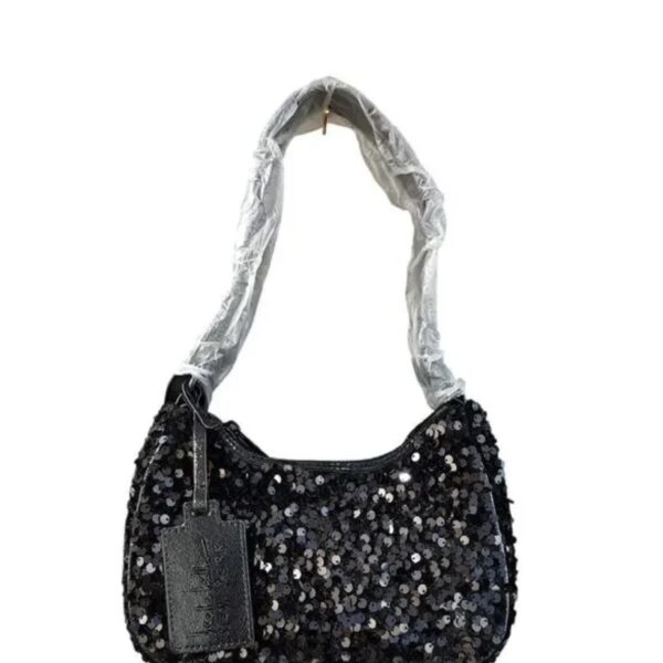 Nicole Miller Black Sequin Shoul-der Bag Purse Formal Dressy Date