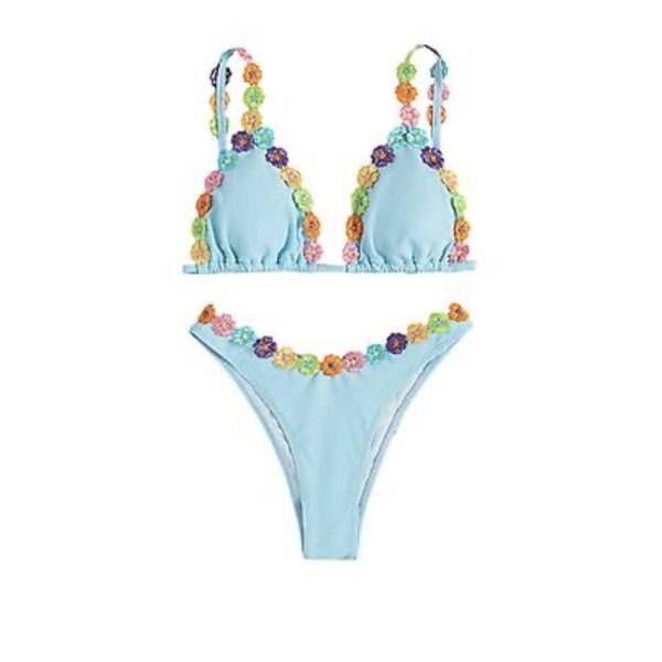 Women’s Island Goddess Summer Crochet Swimwear Bikini Light Blue Multi, M