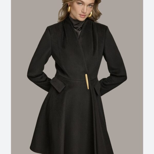 Donna Karan New York Women's Pleated Single-Breasted Coat Black L