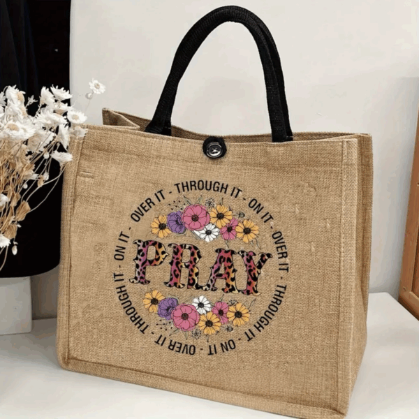AD Large Capacity Fashion Letter Print Tote Bag “Pray”