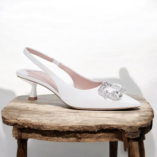 Kate spade NY Renata Leather Embellished Slingback Pumps True White 7.5B