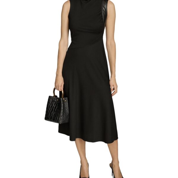 DONNA KARAN Mock Neck Midi Dress Black 12