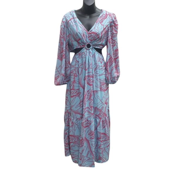 ESSICA SIMPSON Blue & Pink Tropical Floral Cutout Waist Maxi Dress M