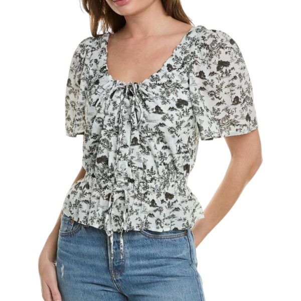 7 FOR ALL MANKIND Peasant Top Toile Green XS