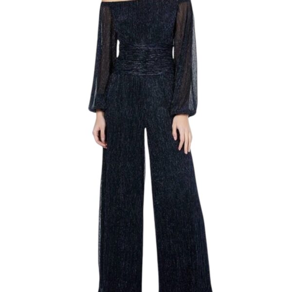 Marina Off-the-shoulder Metallic Jumpsuit Navy 4