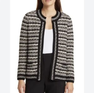 Anne Klein Women's Mix-Stitch Open-Front Short Cardigan Bk/White M 9 IMG 7573