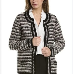 Anne Klein Women's Mix-Stitch Open-Front Short Cardigan Bk/White M 10 IMG 7575