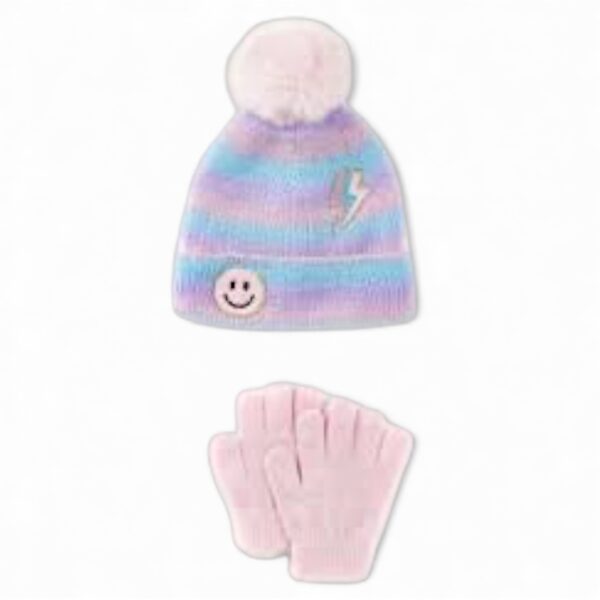InMocean Rainbow Sugar Big Girls Hat with Patches and Gloves, 2 Piece Set
