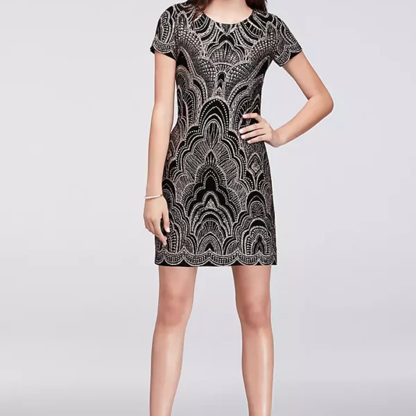 JUMP Glitter Motiff Print Cap Sleeve Mini Dress Black S