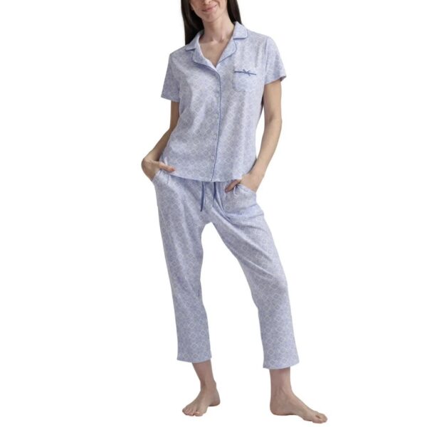 Karen Neuburger Women's Notch Collar 2-piece PJ Set Blue M